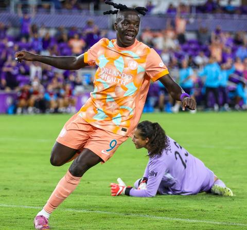 Orlando's Prisca Chilufya scores the tying goal in 72nd minute to preserve the Pride's 1-1 draw against the Utah Royals Sunday night. (Photo/Taylor McFee)