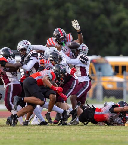 Among the Gateway defensive stops Friday was this blocked field goal. (Photo/Taylor McFee)