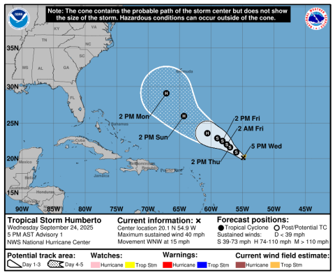 Tropical Storm Humberto formed at 5 p.m. Wednesday. (Graphic/NHC)