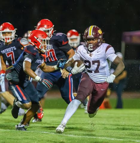 St. Cloud running back Cameron Dalton, shown here in the win over Freedom, ran for 90 yards and two scores in Friday's win over Poinciana. (Photo/Taylor McFee)