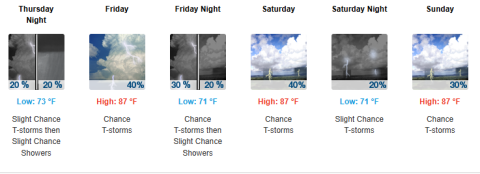 This weekend's forecast features less rain, a little more sun and wind. (Graphic/NWS Melbourne)