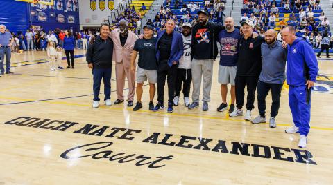 Former players and coaches turned out Tuesday as Osceola High honored former boys basketball coach Nate Alexander by naming its court in honor of the two-time Kowboys state champ . (Photo/Taylor McFee)