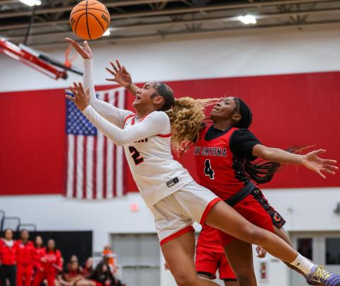 Ashlynn Day scored 20 points, grabbed 12 rebounds and dished three assists — and had to work for them all — in a 51-46 district championship clinching win Friday over New Smyrna Beach. (Photo/Taylor McFee)