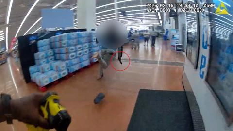 The Osceola County Sheriff's Office released a still photo of an off-duty deputy hired by Walmart for added security chasing the armed under-age male in Thursday night's shooting. (Photo/Osceola County Sheriff's Office)