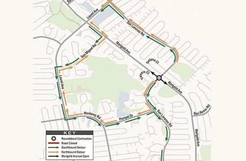 San Lorenzo Road between Valnera Court and Delano Court is now expected to remain closed until approximately April 30 for roundabout construction. (Graphic/Association of Poinciana Villages)