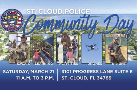 Check out St. Cloud Police Department presents Community Day on Saturday from 11 a.m. to 3 p.m. at 3101 Progress Lane. 