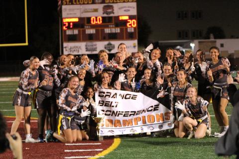 Champs again! Harmony needed a valiant comeback to defend its Orange Belt Conference flag football championship Thursday, with a 26-20 overtime win over Celebration. (Photo/Michelle Kostuch)