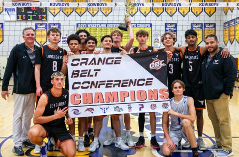 Harmony's three-set win in the Orange Belt Conference boys volleyball championship Friday at Osceola clinched the All-Sports Trophy for the Longhorns for the fourth time in six years. (Photo/Taylor McFee)