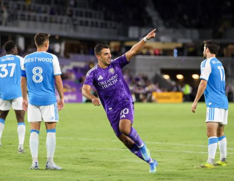 Orlando City's Martin Ojeda reacts to scoring a goal in the Lions' 4-1 win Wednesday over Charlotte. The team is right back on the pitch Saturday at D.C. United. (Photo/Taylor McFee)
