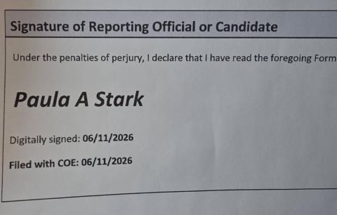 State Rep. Paula Stark's campaign provided a digital receipt of her financial disclosure filings, called the Form 6 by state election officials. (SUBMITTED PHOTO)