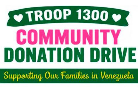 Girl Scout Troop 1300 is leading a Community Donation Drive to help bring relief and comfort to those in need in Venezuela.  They are collecting non-perishable food, hygiene products, diapers and essential care items, clothing and monetary donations at BridgePrep Academy of Osceola.
