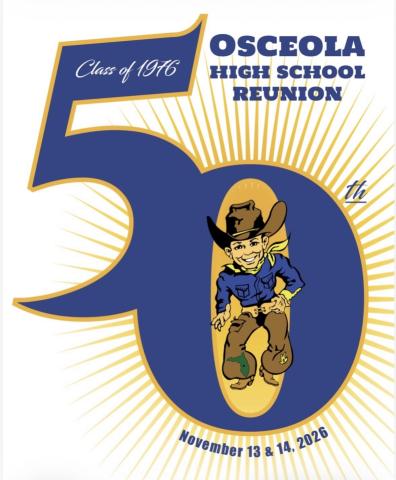 Osceola High School Class of 1976 50th Reunion — Nov. 13-14
