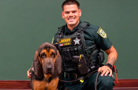 Valor, a bloodhound trained to follow the scent of missing persons, is Osceola County Sheriff’s Deputy Luis Paredes-Labrador new partner. (Photo/Osceola County Sheriff’s Office)