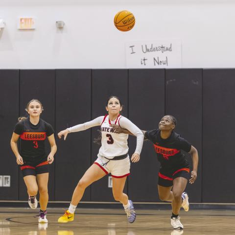 The Gateway Panthers and point guard Alyssa Marino aim high, just like going for this loose ball, at a return trip to the Class 5A state tournament; a win Friday against New Smyrna Beach gets them there. (Photo/Taylor McFee)