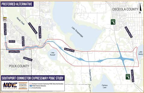 The Southport Connector is slated to eventually connect the south end of Poinciana Parkway to Florida’s Turnpike south of Southport Road. The western end of it is See Page 2 controversially planned for the middle of Cypress Parkway. (Graphic/CFX)